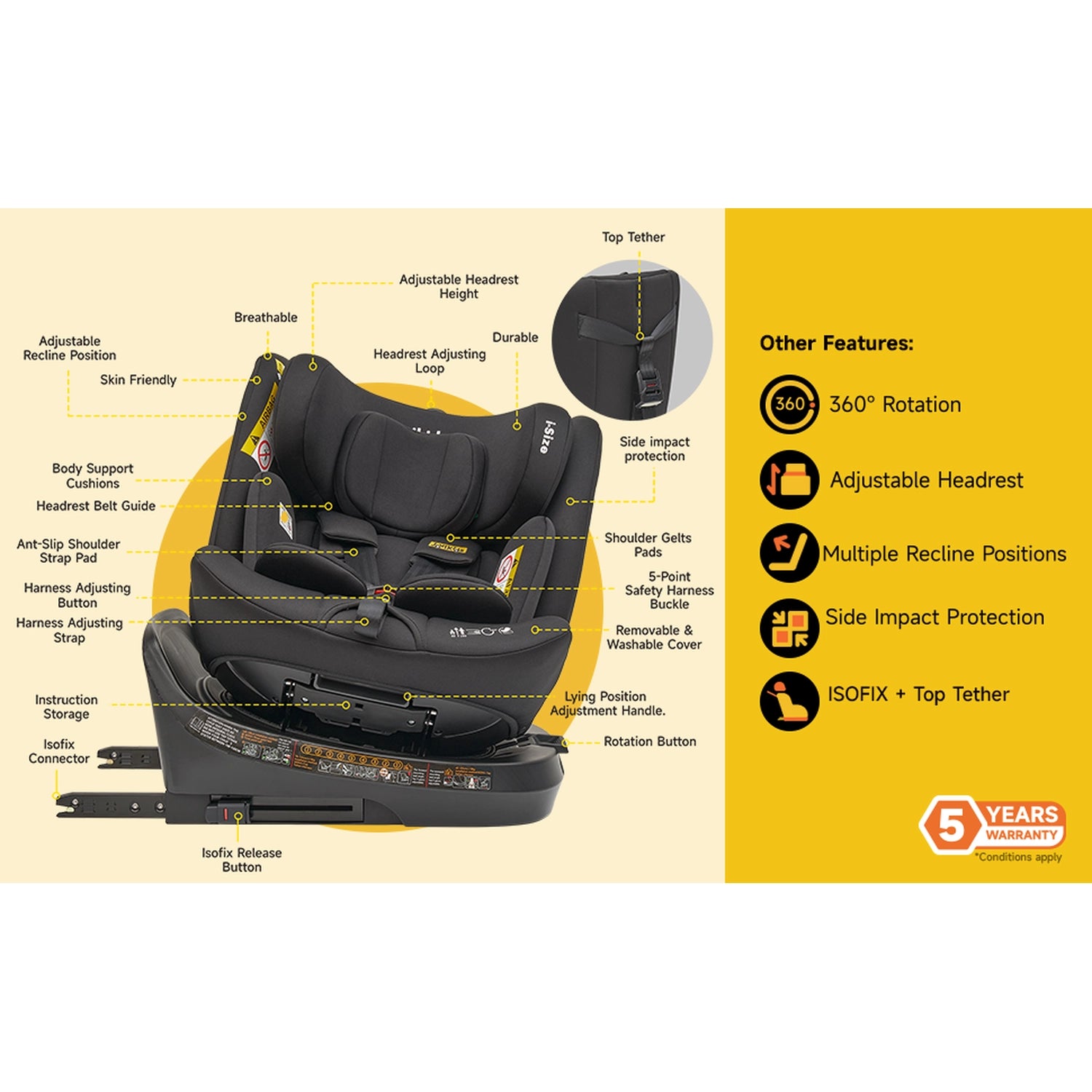 Ranger TT ISOFIX 360 Rotating Car Seat I-size - Black